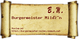 Burgermeister Milán névjegykártya